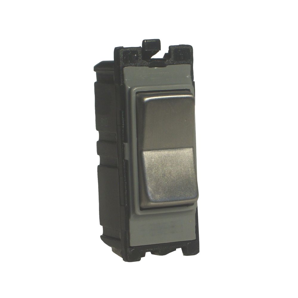 Image of Varilight PowerGrid 10AX 2-Way Grid Retractive Switch Brushed Steel with Black Inserts 