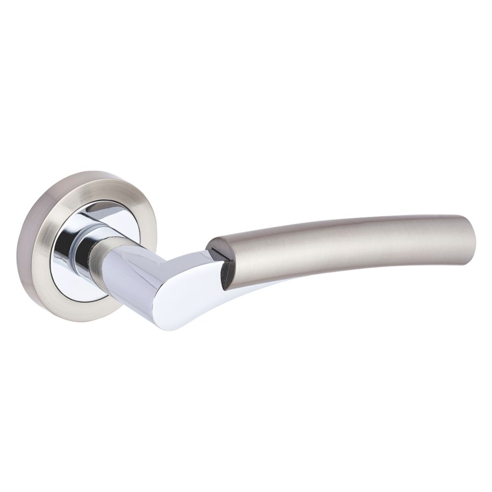 Image of Smith & Locke Lunan Fire Rated Lever on Rose Door Handles Pair Chrome / Brushed Nickel 