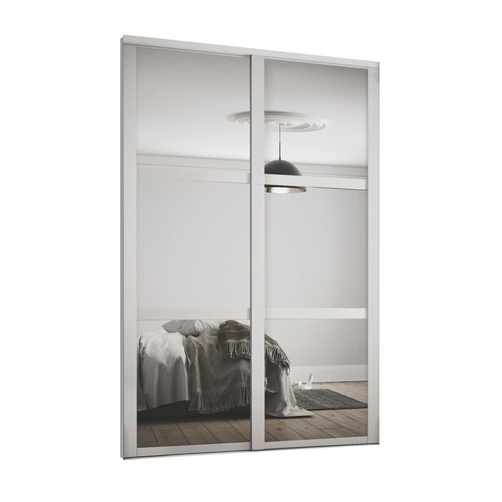 Image of Spacepro Shaker 2-Door Sliding Wardrobe Door Kit Dove Grey Frame Mirror Panel 1185mm x 2260mm 