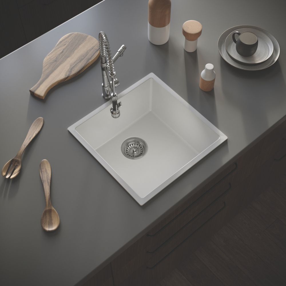 Image of ETAL Comite 1 Bowl Composite Kitchen Sink Gloss White 440mm x 440mm 