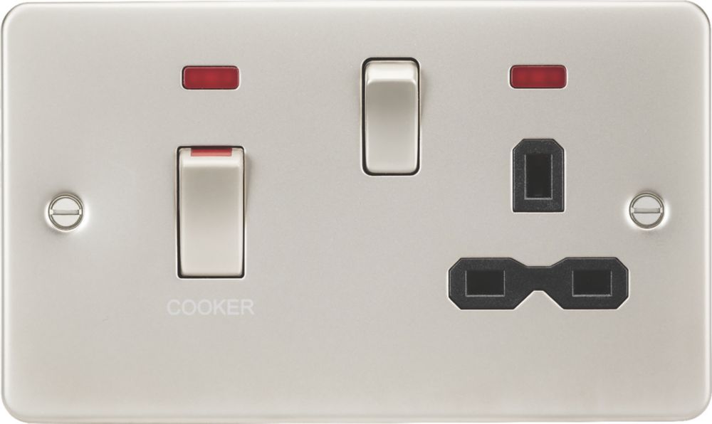 Image of Knightsbridge 45 & 13A 2-Gang DP Cooker Switch & 13A DP Switched Socket Pearl with LED with White Inserts 