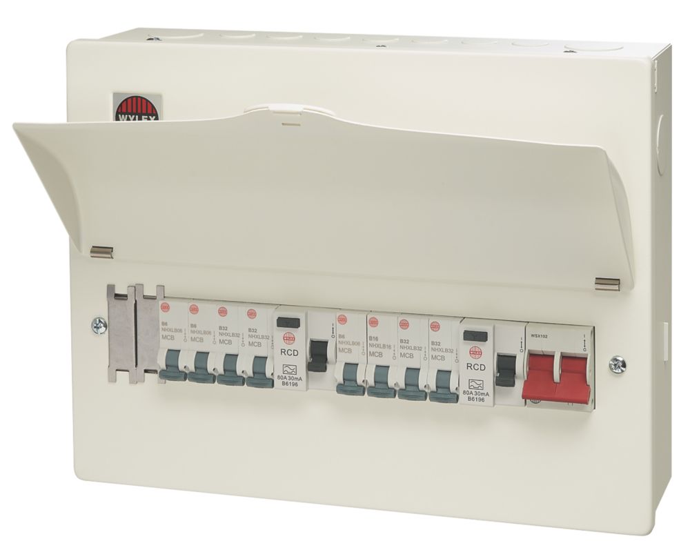 Image of Wylex 16-Module 8-Way Populated Dual RCD Consumer Unit 