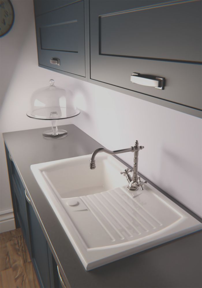 Image of Abode Milford 1 Bowl Fireclay Ceramic Kitchen Sink With Reversible Drainer 500mm x 184mm 