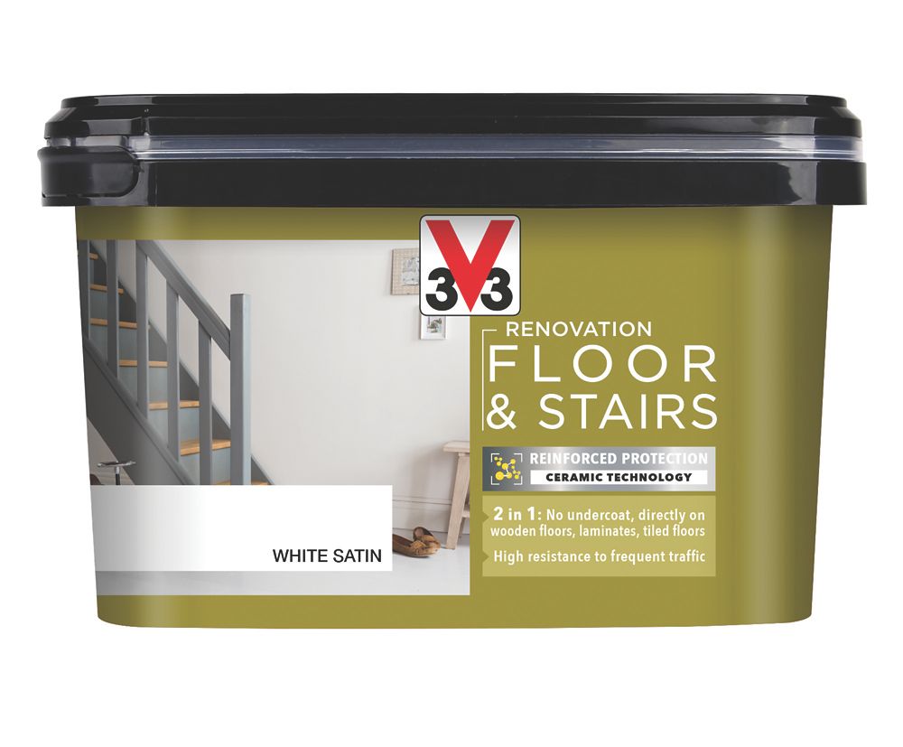 Image of V33 Satin White Acrylic Renovation Floor & Stairs Paint 2Ltr 