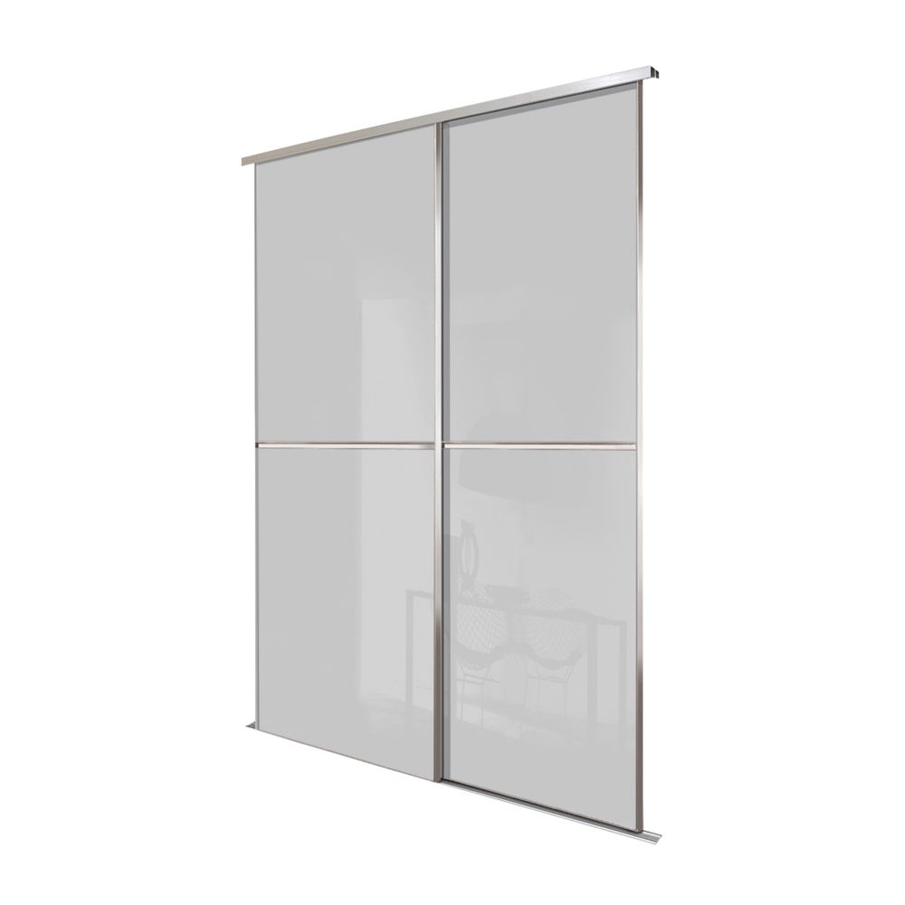 Image of Spacepro Minimalist 2-Door Sliding Wardrobe Door Kit Silver Frame Grey Glass Panel 1816mm x 2260mm 