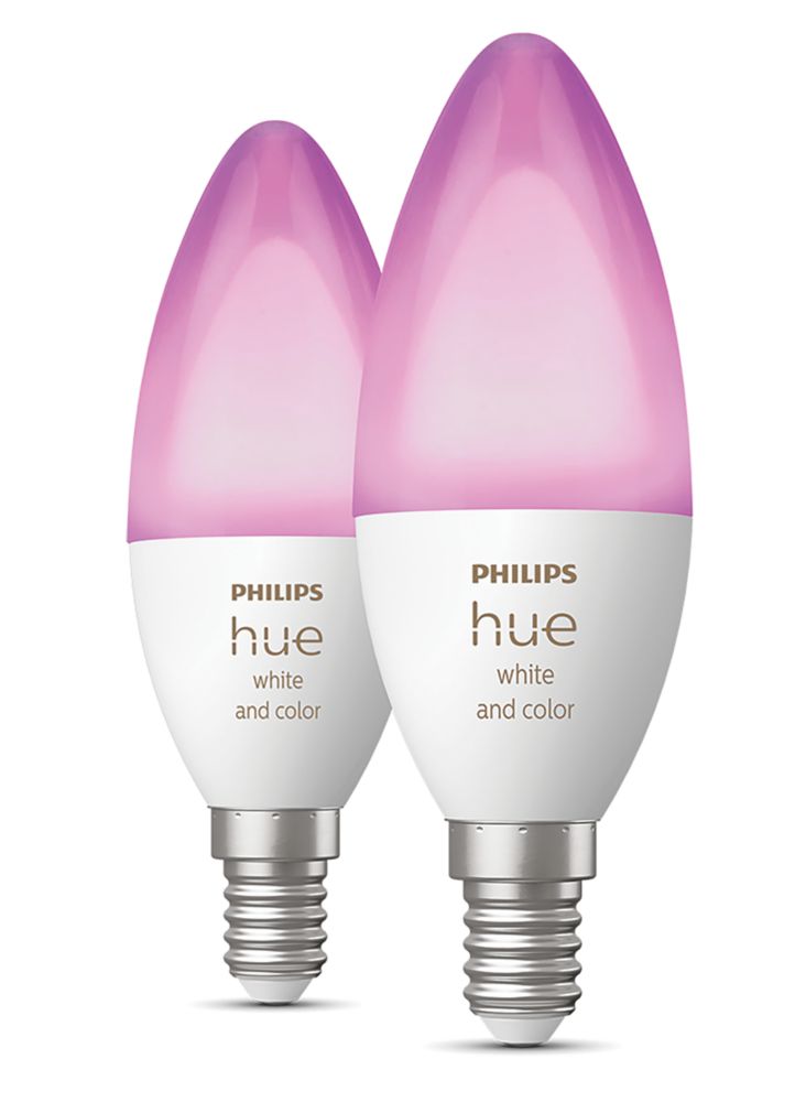 Image of Philips Hue SES Candle RGB & White LED Smart Light Bulb 4W 470lm 2 Pack 