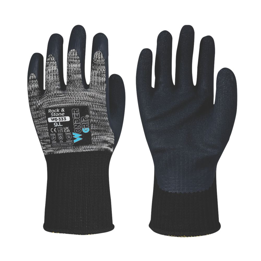 Image of Wonder Grip WG-333 Rock & Stone Protective Work Gloves Grey / Black Large 