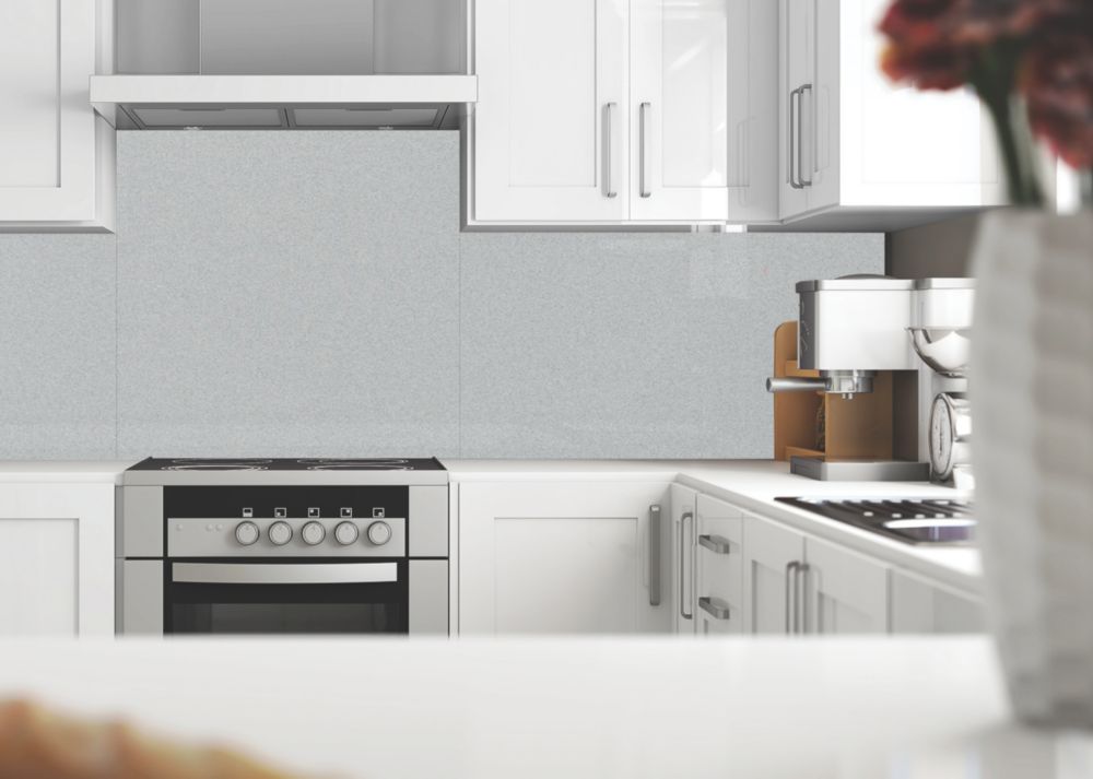 Image of Splashwall Metallic White Glass Splashback 600mm x 750mm x 6mm 