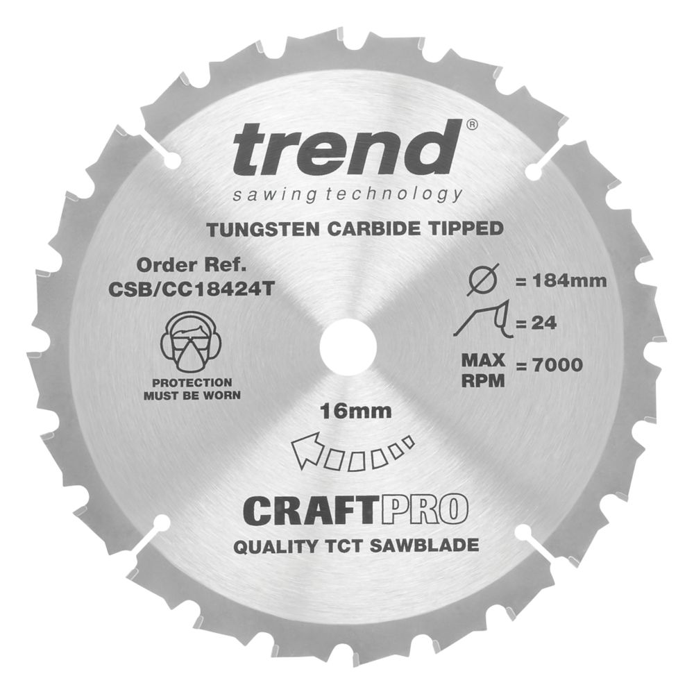 Image of Trend CraftPro CSB/CC18424T Wood Crosscut Circular Saw Blade 184mm x 16mm 24T 