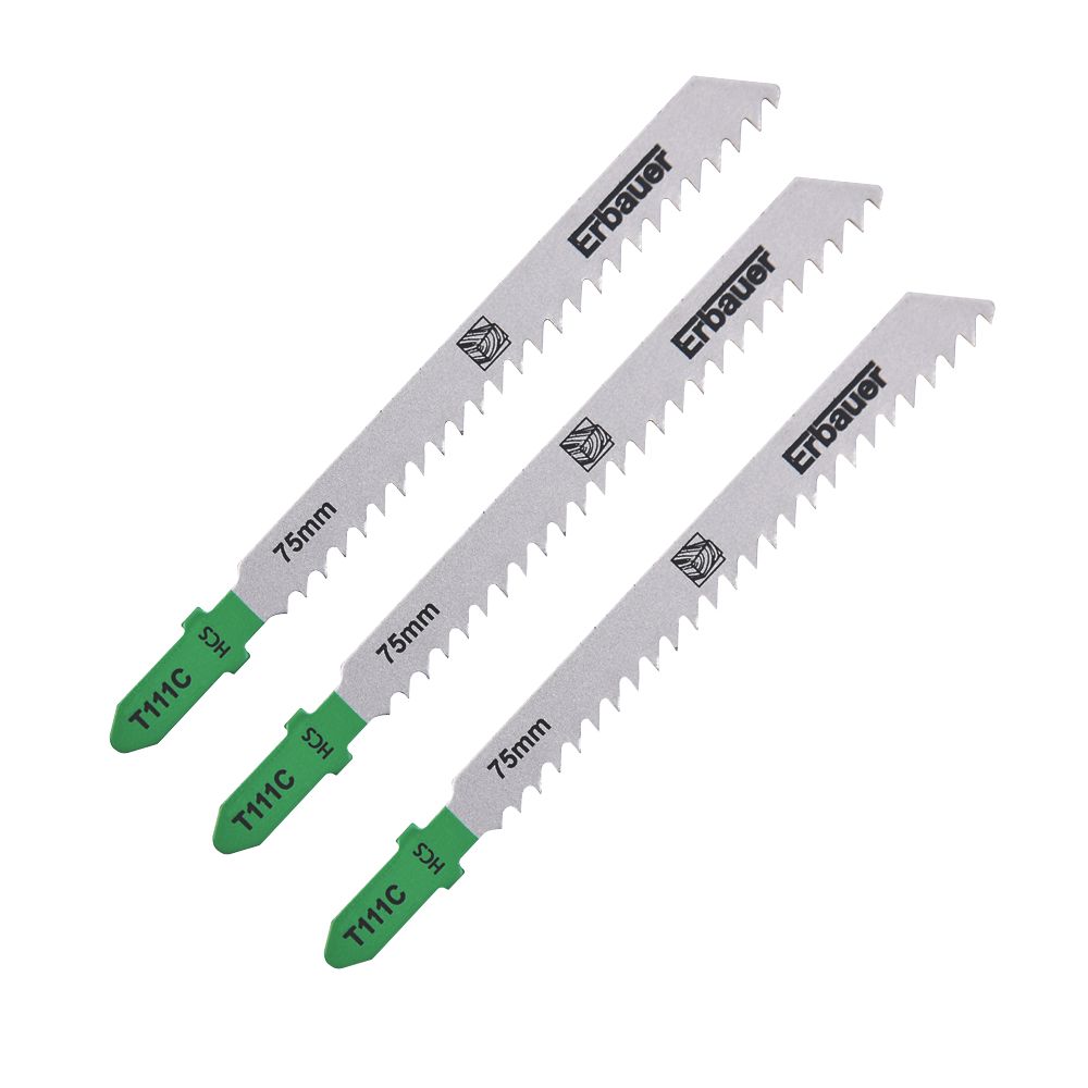 Image of Erbauer T111C Wood Jigsaw Blades 100mm 3 Piece Set 