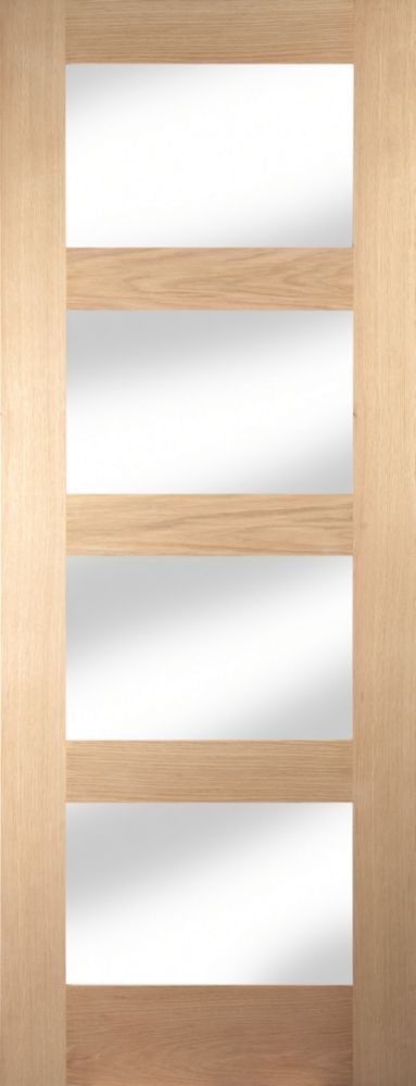 Image of Jeld-Wen 4-Clear Light Unfinished Oak Veneer Wooden Shaker Internal Door 2040mm x 826mm 