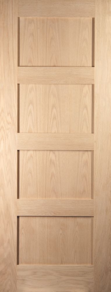 Image of Jeld-Wen Unfinished Oak Veneer Wooden 4-Panel Shaker Internal Fire Door 2040mm x 726mm 