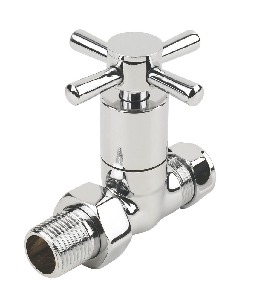 Image of Palermo Chrome Straight Manual Radiator Valves 15mm x 1/2" 2 Pack 