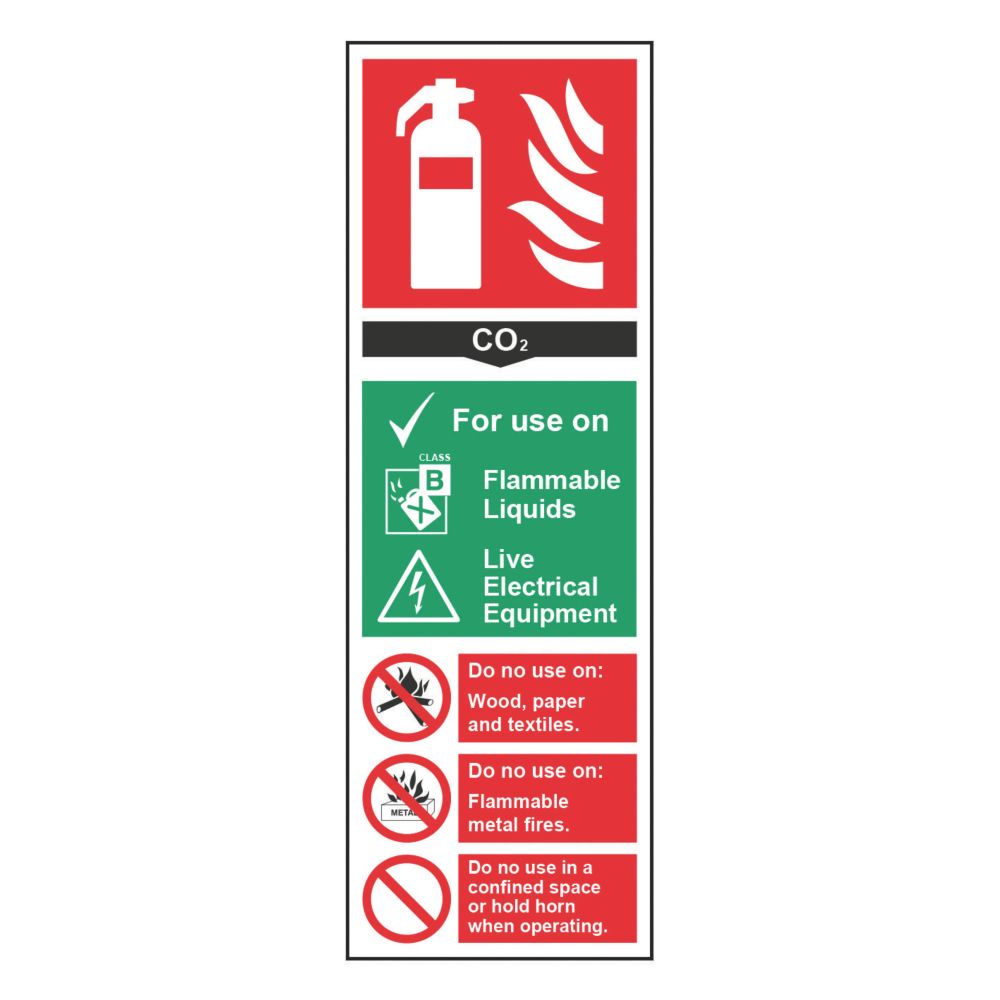 Image of Non Photoluminescent "Fire Extinguisher CO2" Sign 100mm x 300mm 