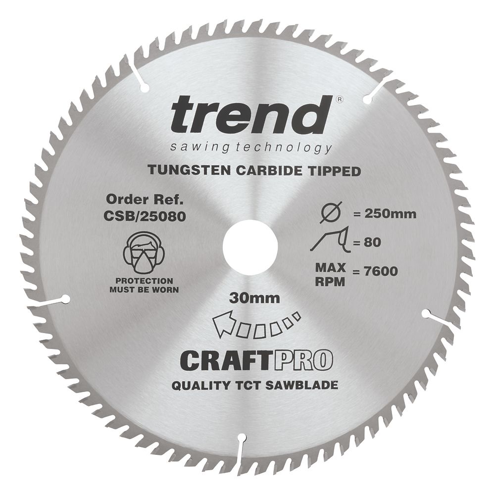 Image of Trend CraftPro Wood/Chipboard/MDF Circular Sawblade 250mm x 30mm 80T 