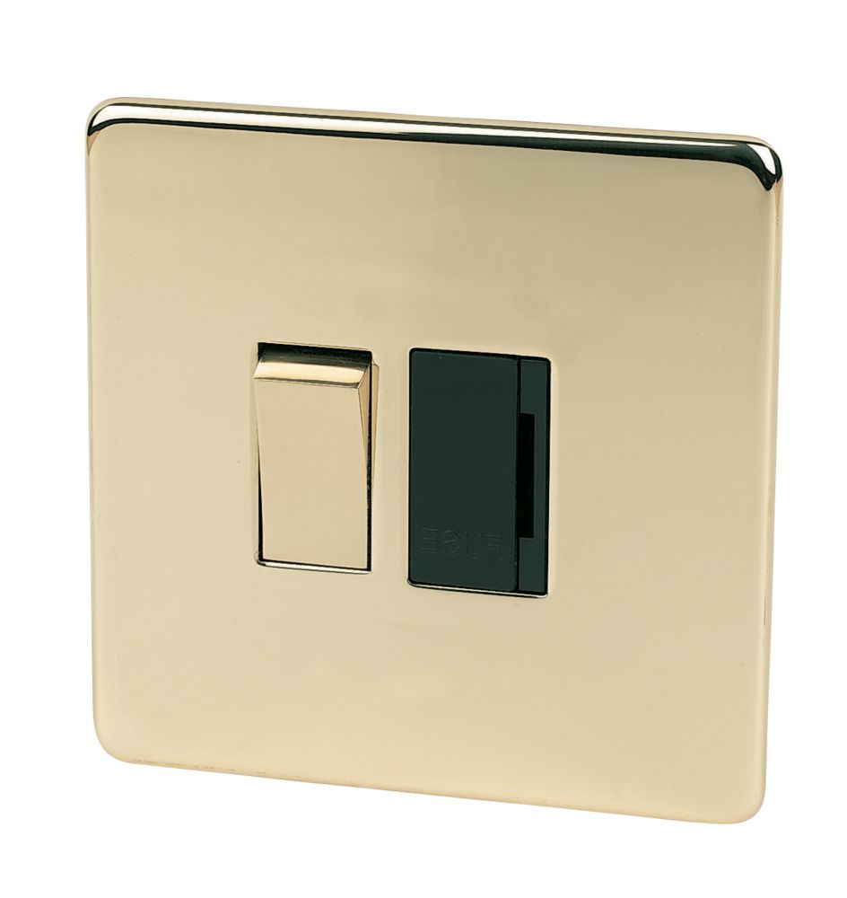 Image of Crabtree Platinum 13A Switched Fused Spur Polished Brass with Black Inserts 