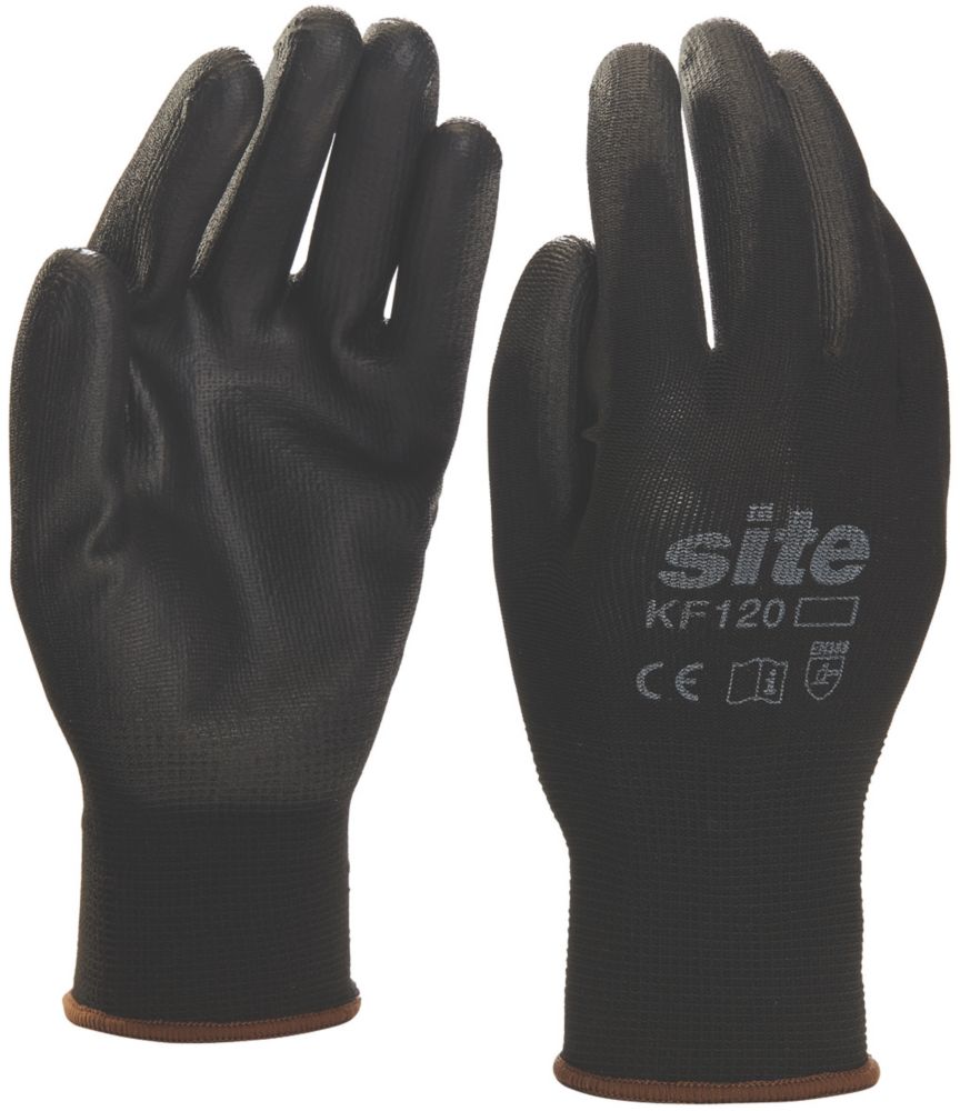 Image of Site 120 PU Palm Dip Gloves Black Medium 