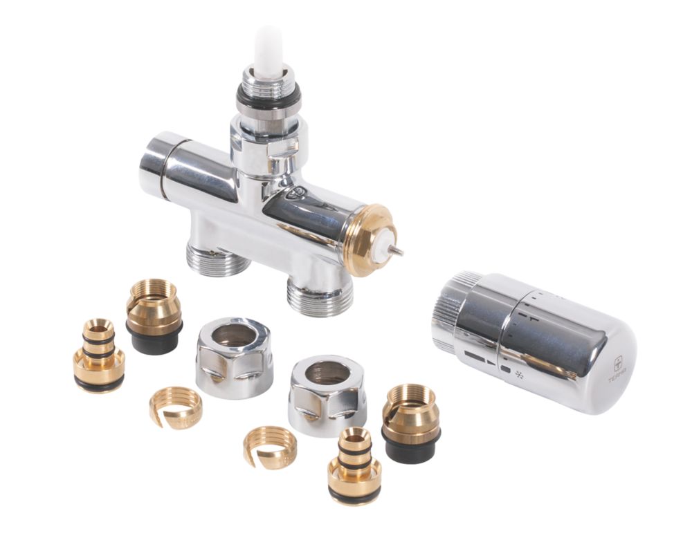 Image of Terma Integrated Chrome Straight Thermostatic TRV with Immersion Tube 1/2" x 15mm 