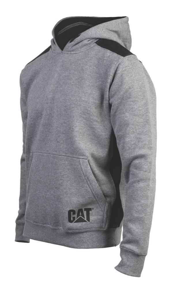 Image of CAT Logo Panel Hooded Sweatshirt Dark Heather Grey Medium 38-41" Chest 