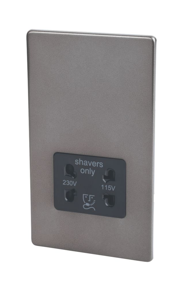 Image of Varilight 1-Gang Dual Voltage Shaver Socket 115/230V Slate Grey with Black Inserts 