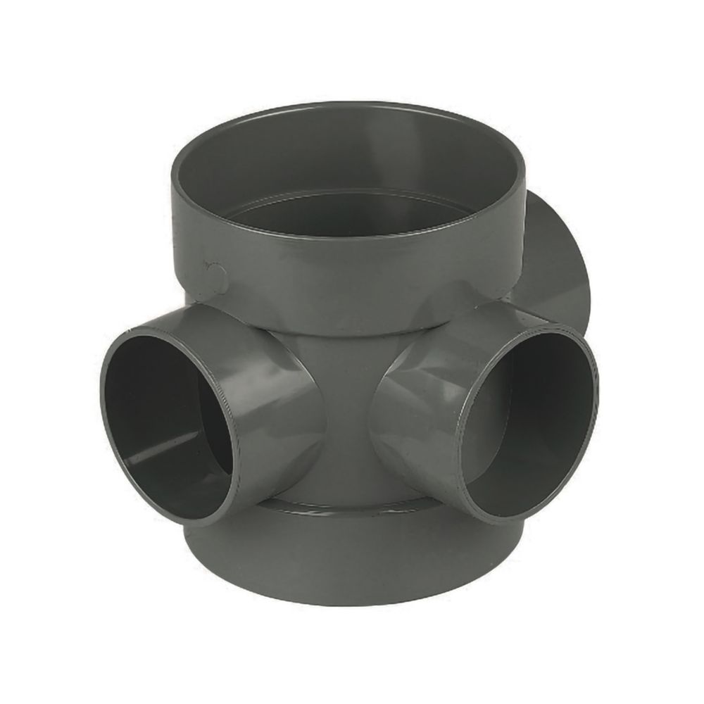 Image of FloPlast Solvent Weld 3-Boss Double Socket Short Boss Pipe Anthracite Grey 110mm 