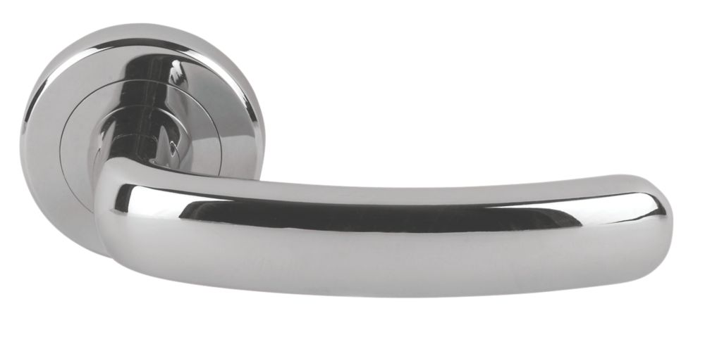 Image of Serozzetta Shape Fire Rated Lever on Rose Door Handles Pair Polished Chrome 