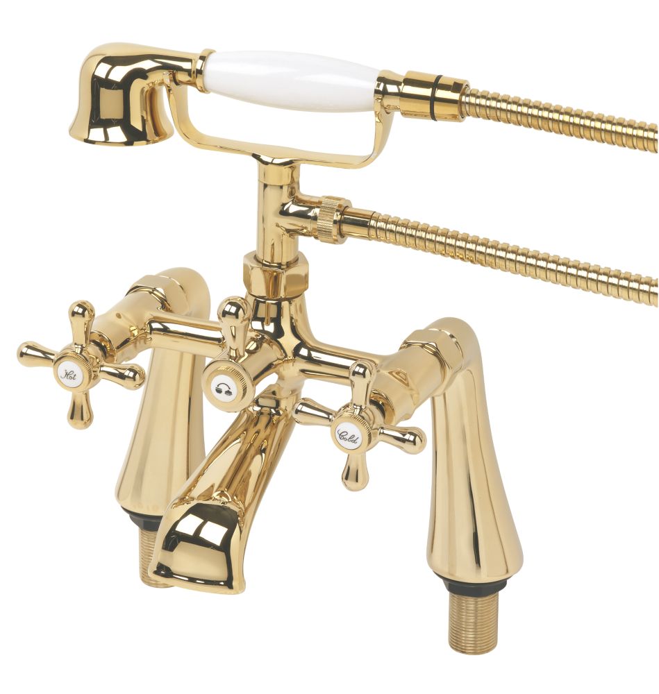 Image of Swirl Traditional Deck-Mounted Bath Shower Mixer Tap Gold 