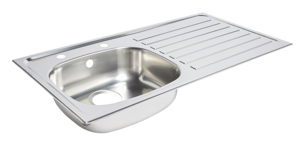 Image of 1 Bowl Stainless Steel Kitchen Sink & RH Drainer 940mm x 490mm 