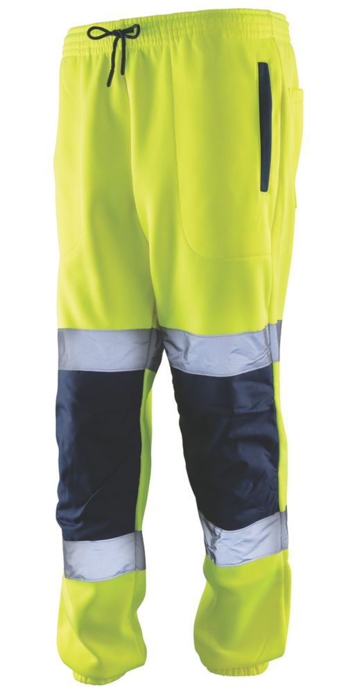 Image of Tough Grit Hi-Vis Jogging Bottoms Elasticated Waist Yellow / Navy X Large 41" W 30" L 