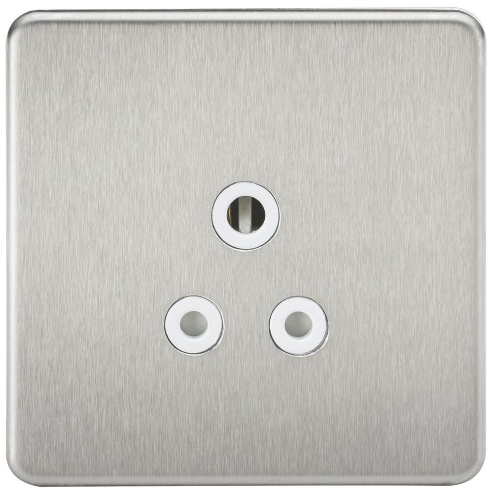 Image of Knightsbridge 5A 1-Gang Unswitched Socket Brushed Chrome with White Inserts 