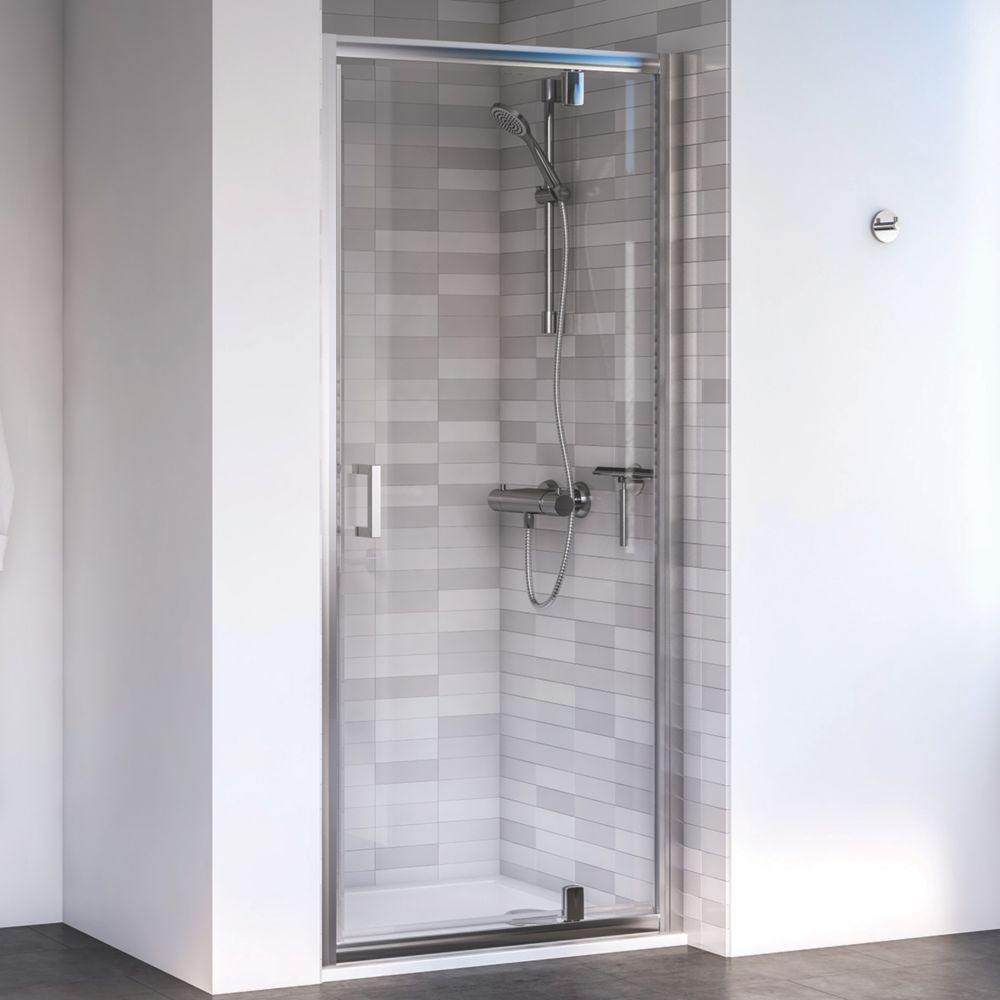 Image of Aqualux Edge 6 Semi-Frameless Square Pivot Shower Door Polished Silver 900mm x 1900mm 