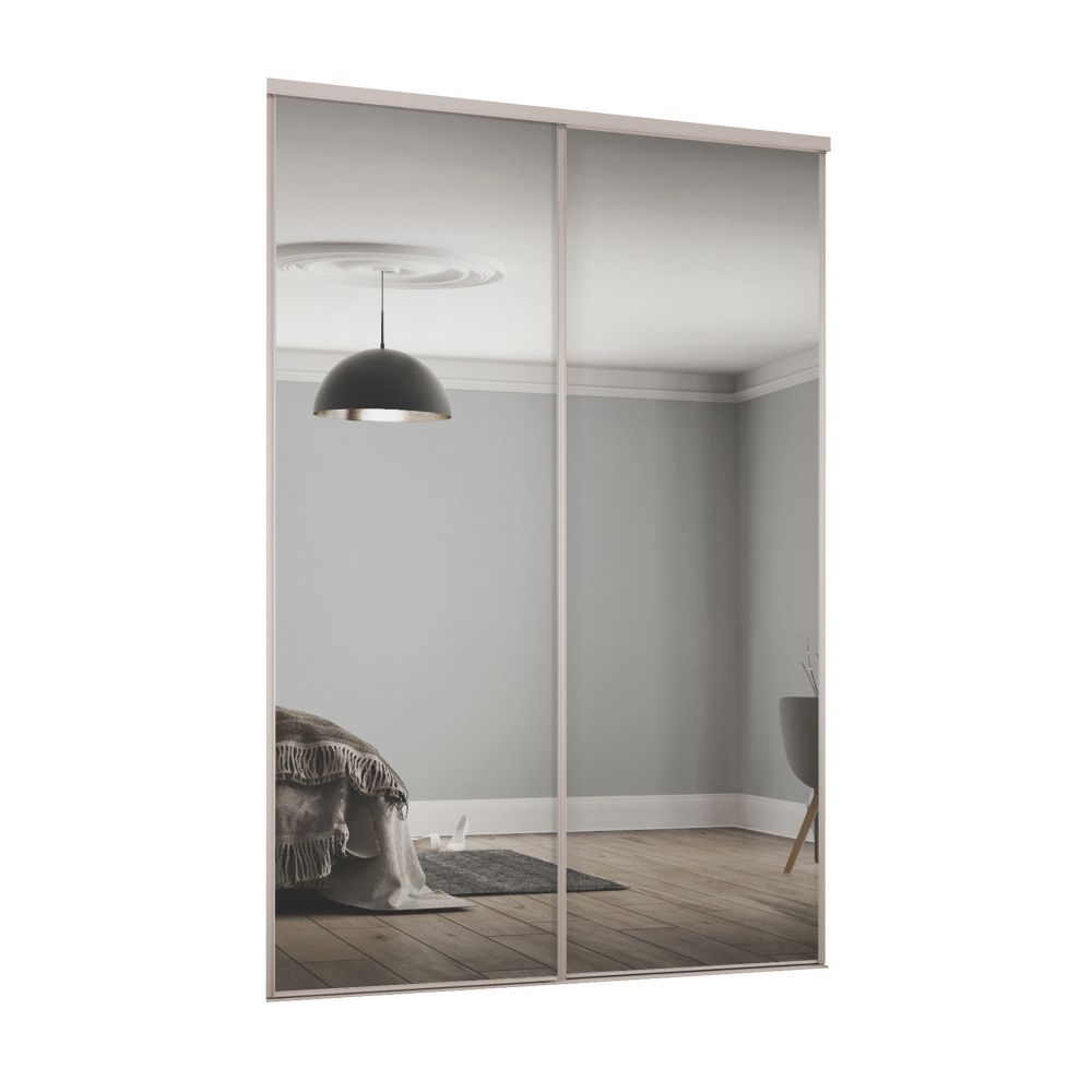 Image of Spacepro Classic 2-Door Sliding Wardrobe Door Kit Cashmere Frame Mirror Panel 1185mm x 2260mm 