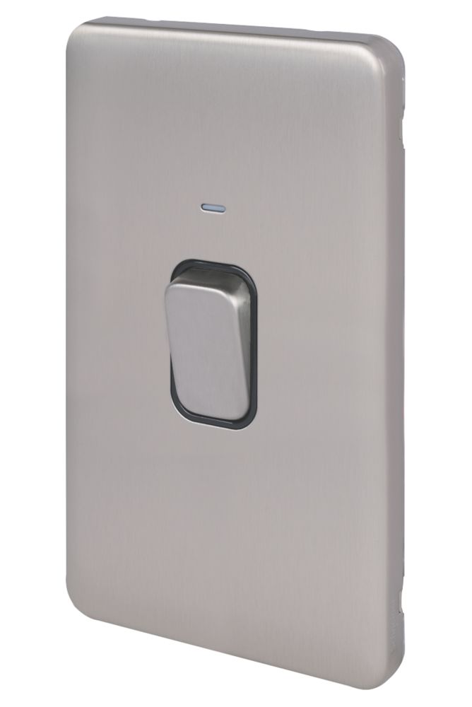 Image of Schneider Electric Lisse Deco 50A 2-Gang DP Cooker Switch Brushed Stainless Steel with LED with Black Inserts 