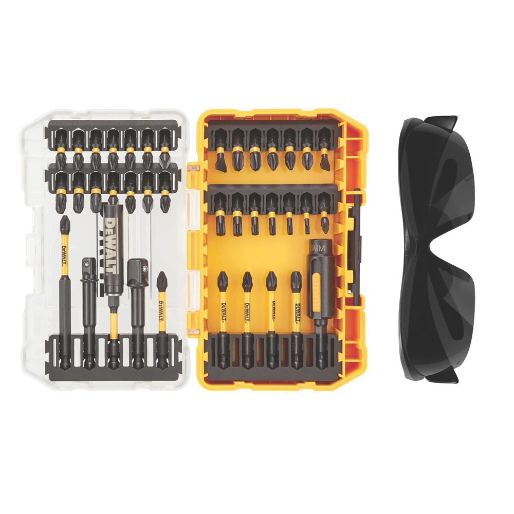 Image of DeWalt Flextorq 6.35mm Hex Shank Mixed Screwdriver Bit Set & Safety Glasses 38 Pieces 