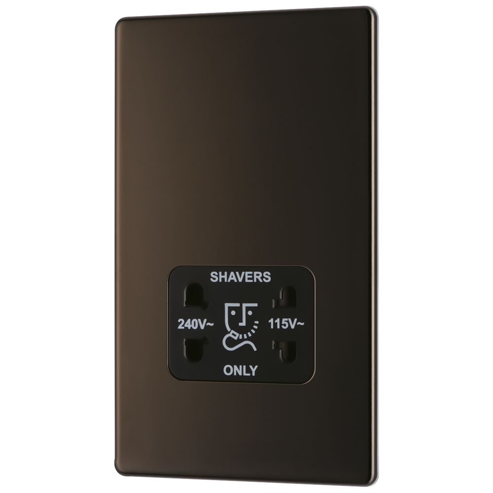 Image of LAP 2-Gang Dual Voltage Shaver Socket 115 / 230V Black Nickel with Black Inserts 