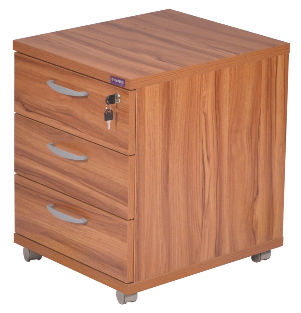 Image of Nautilus Designs Aspire 3-Drawer Mobile Pedestal Walnut 430mm x 500mm x 510mm 