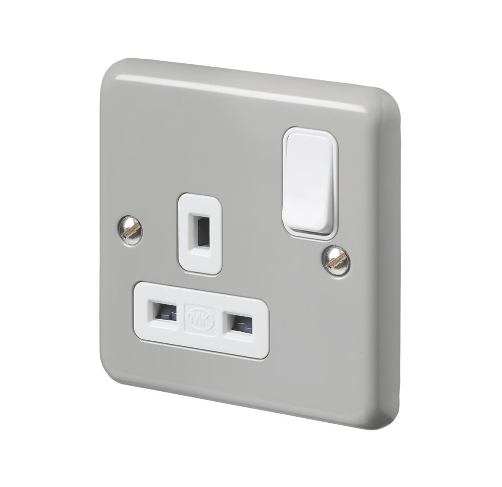 Image of MK Contoura 13A 1-Gang DP Switched Plug Socket Grey with White Inserts 