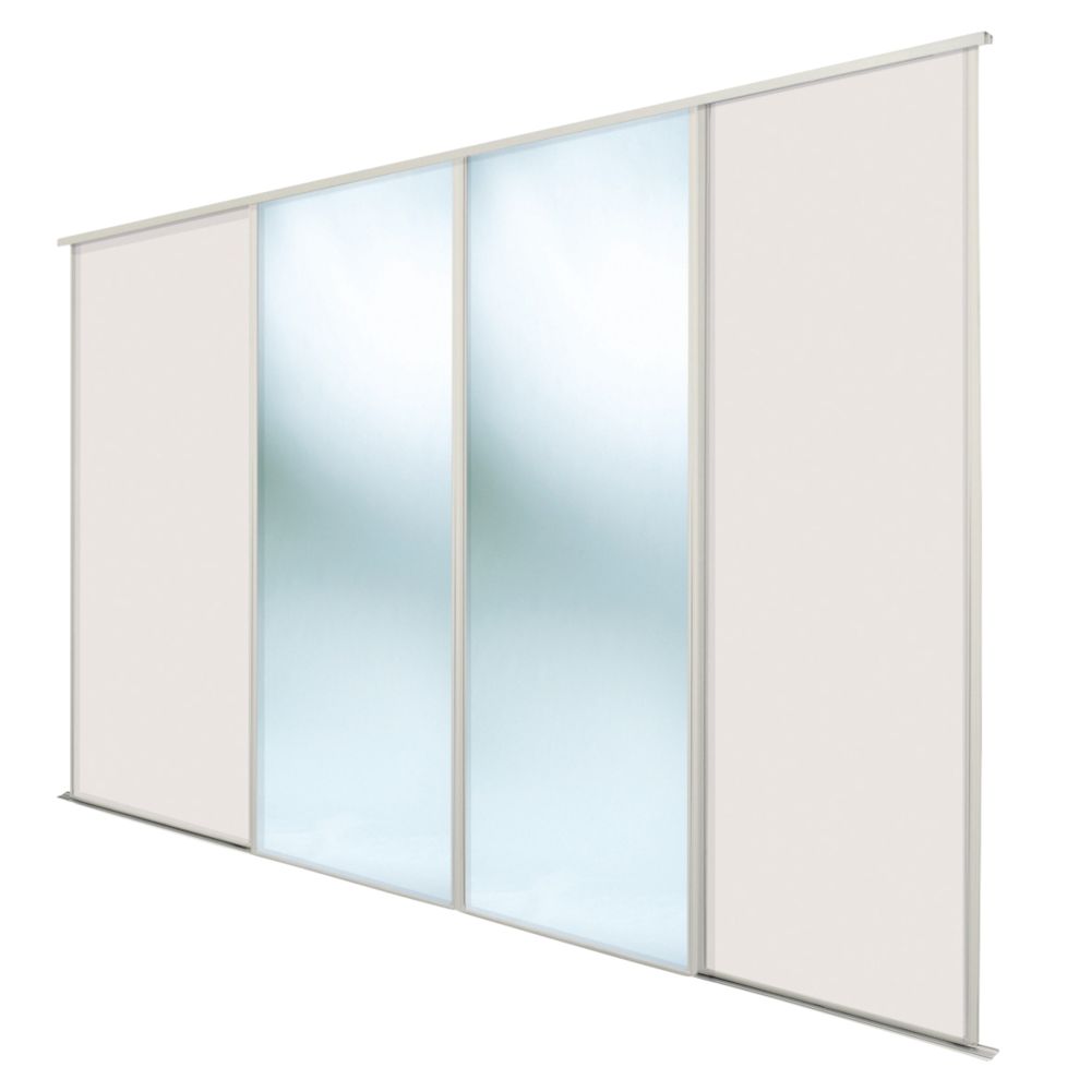 Image of Spacepro Classic 4-Door Sliding Wardrobe Door Kit Cashmere Frame Cashmere / Mirror Panel 2370mm x 2260mm 