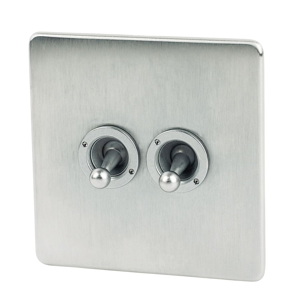 Image of Crabtree Platinum 10AX 2-Gang 2-Way Toggle Switch Satin Chrome 