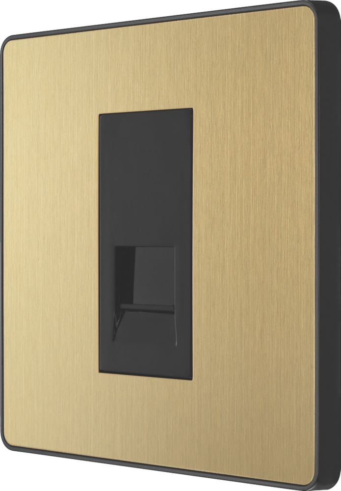 Image of British General Evolve Master Telephone Socket Satin Brass with Black Inserts 