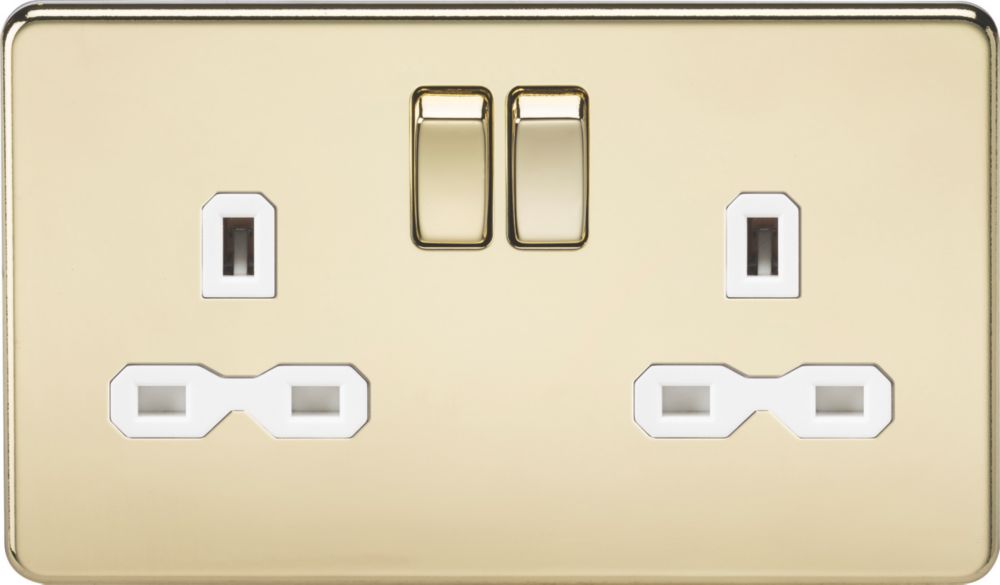 Image of Knightsbridge 13A 2-Gang DP Switched Double Socket Polished Brass with White Inserts 