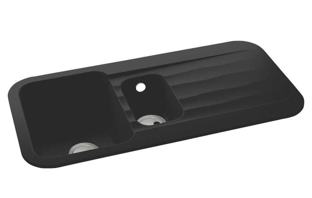 Image of Abode Dune 1.5 Bowl Granite Composite Kitchen Sink Black Reversible 1000mm x 500mm 