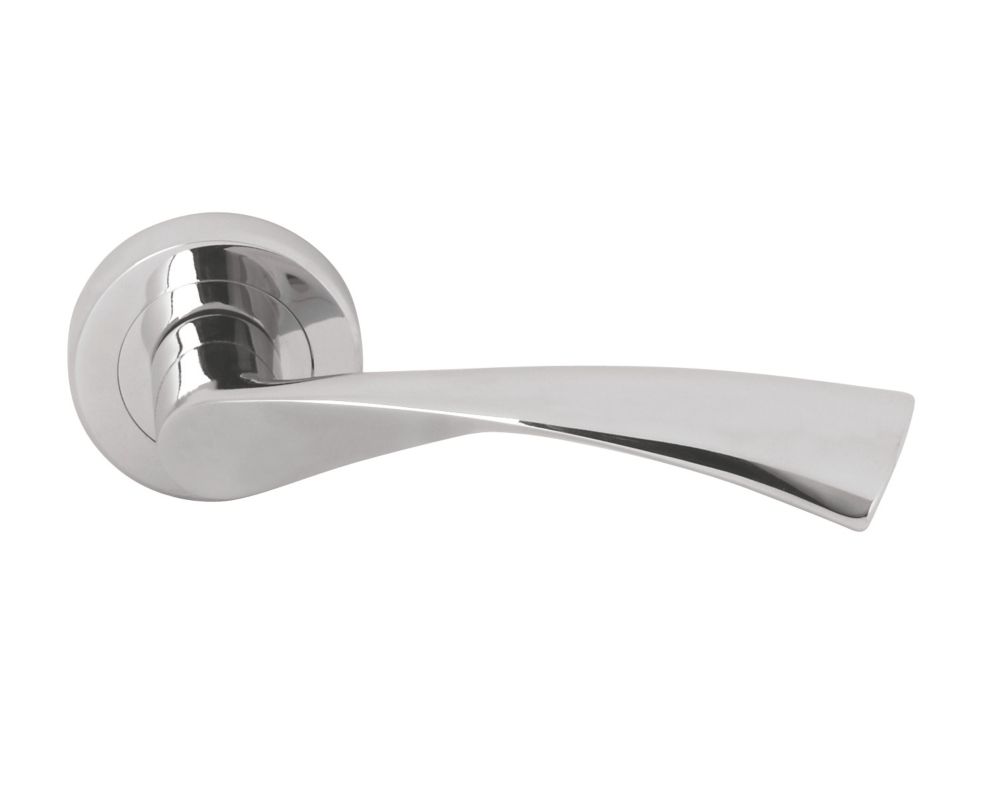 Image of Serozzetta Breeze Fire Rated Lever on Rose Door Handles Pair Polished Chrome 