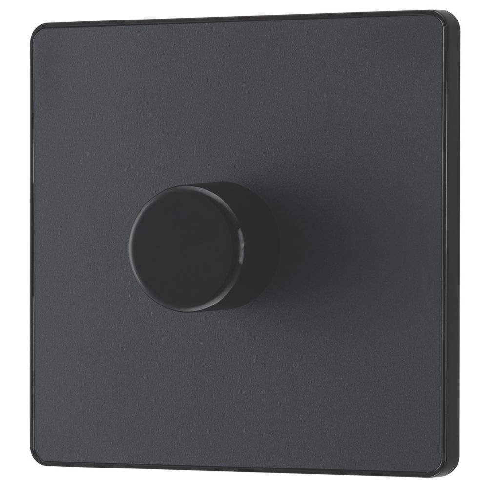 Image of British General Evolve 1-Gang 2-Way LED Trailing Edge Single Push Dimmer Switch with Rotary Control Grey with Black Inserts 