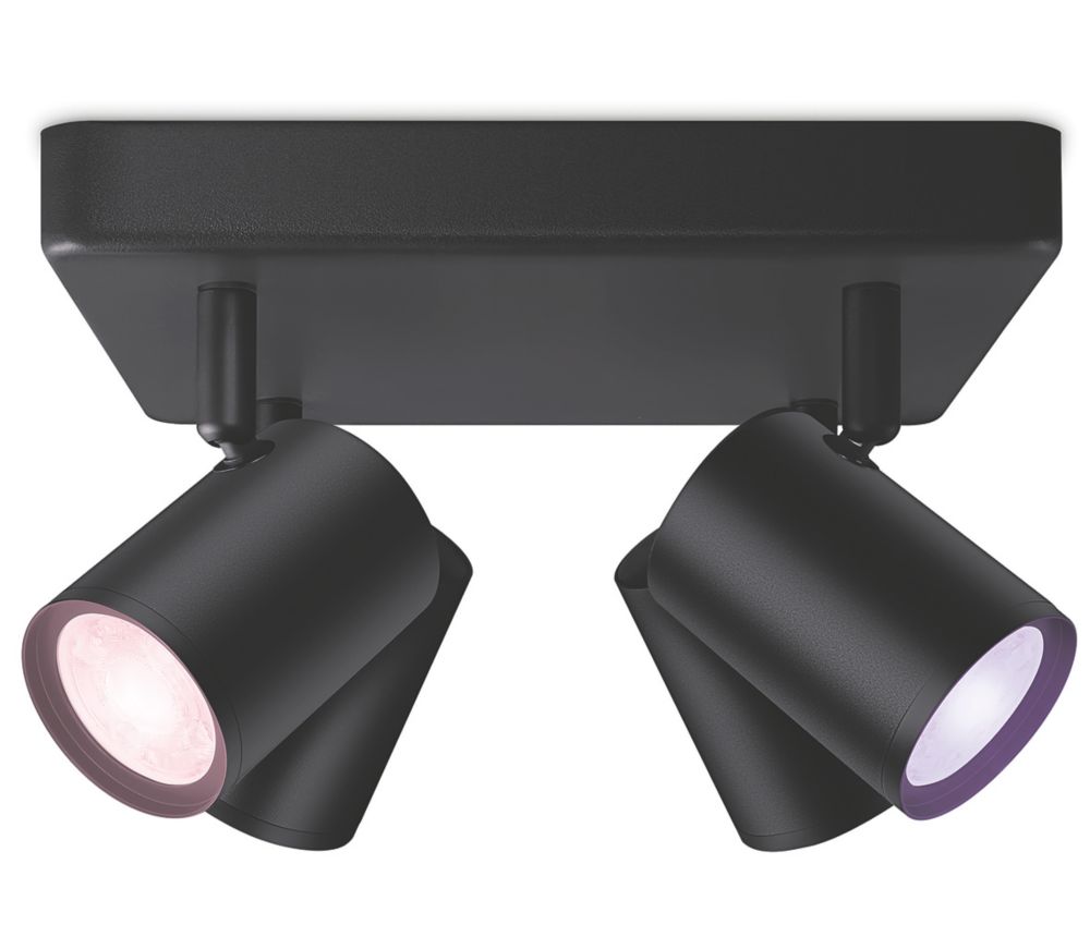 Image of WiZ Imageo RGB & White LED Wifi-Connected Square Plate 4 Adjustable Spotlights Black 20W 345lm 