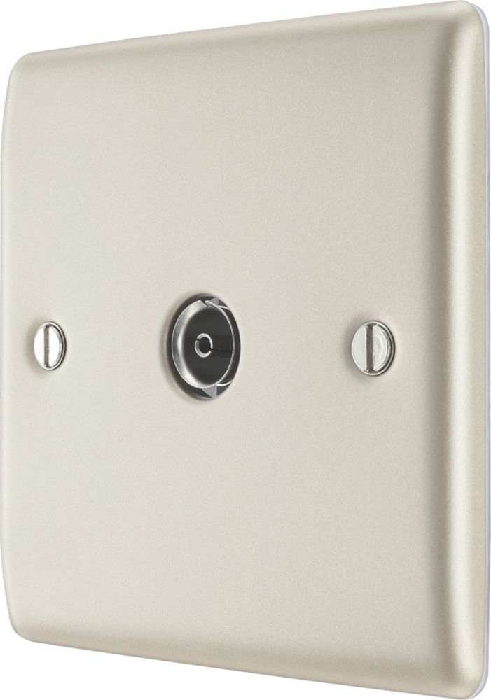 Image of British General Nexus Metal 1-Gang Coaxial TV / FM Socket Pearl Nickel 