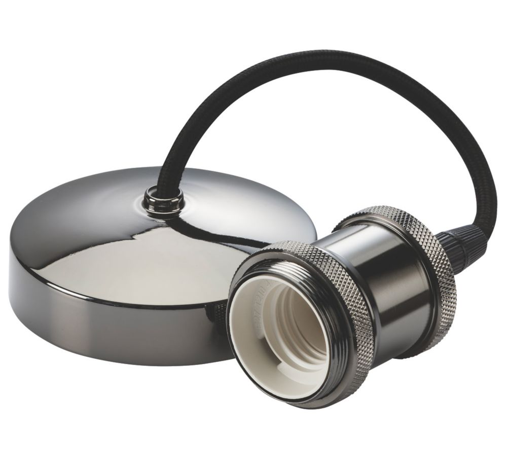 Image of Knightsbridge 6" Vintage Pendant Light Fitting ES Black Nickel 3 1/2" 