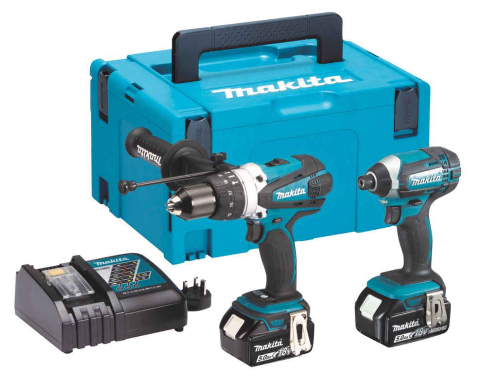 Image of Makita DLX2145TJ 18V 2 x 5.0Ah Li-Ion LXT Cordless Combi Drill & Impact Driver Twin Pack 