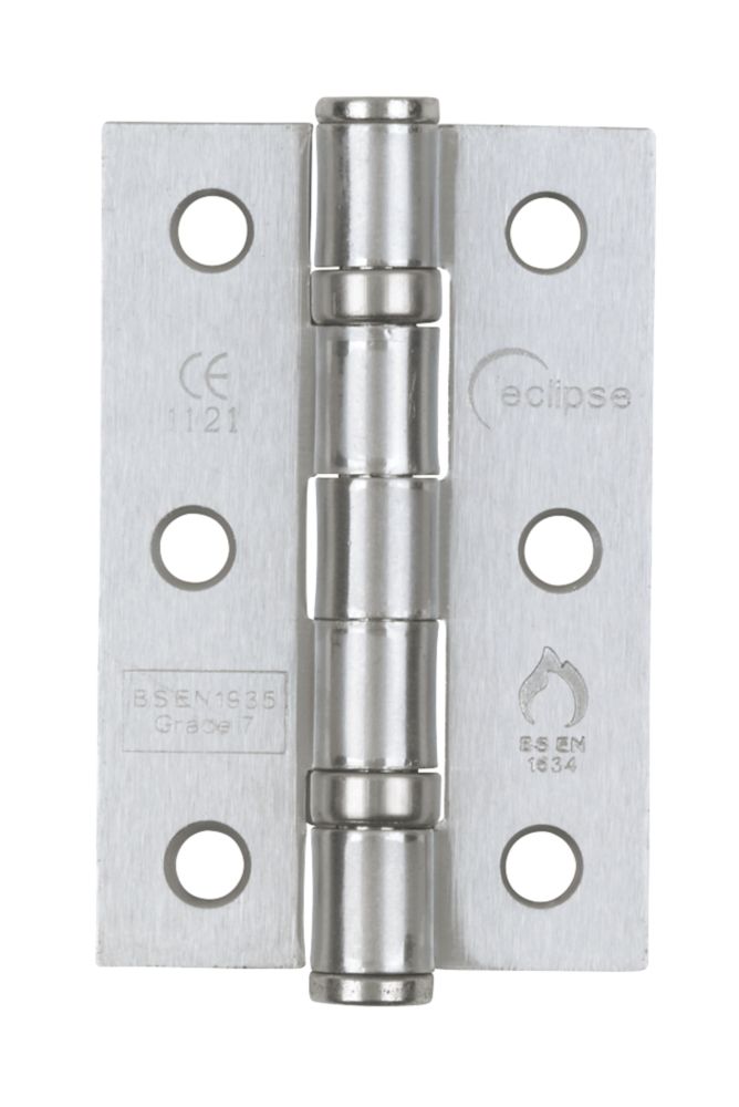 Image of Eclipse Satin Chrome Grade 7 Fire Rated Ball Bearing Hinges 76mm x 51mm 2 Pack 