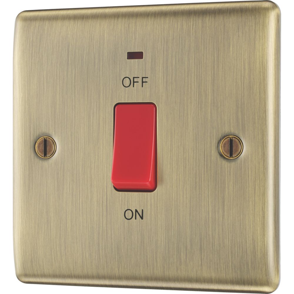 Image of British General Nexus Metal 45A 1-Gang DP Cooker Switch Antique Brass with LED 